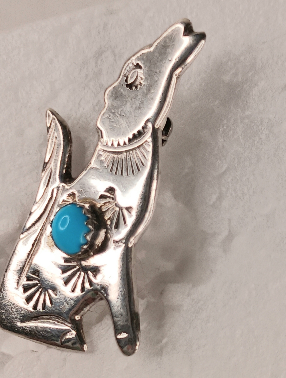 Pendant Pin Vintage Sterling Large Coyote Turquoise Navajo Native American